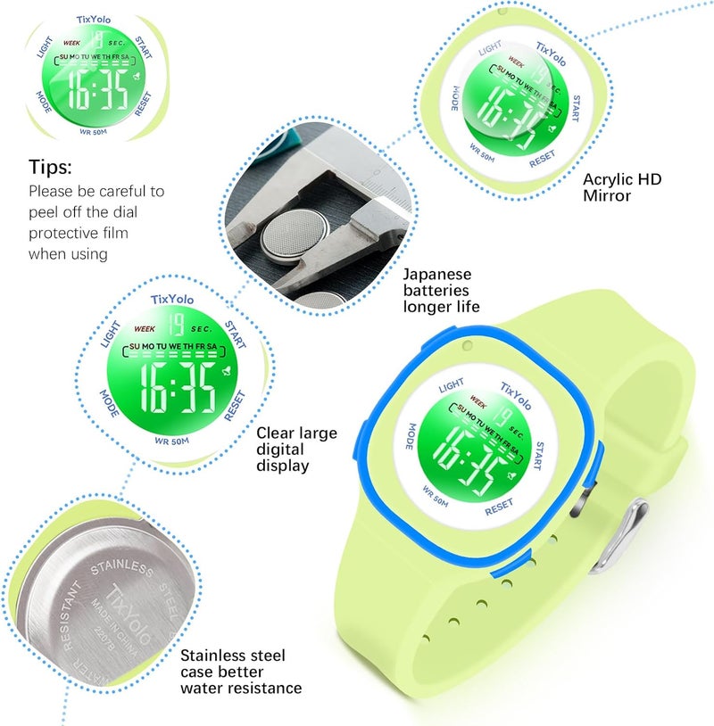 TixYolo Digital Kids Watch with 7 Color Lights 50M Waterproof,Alarm,Stopwatch,Soft Strap,Children Gifts Sports Watch for Boys Girls 5-12 Years - Image 2